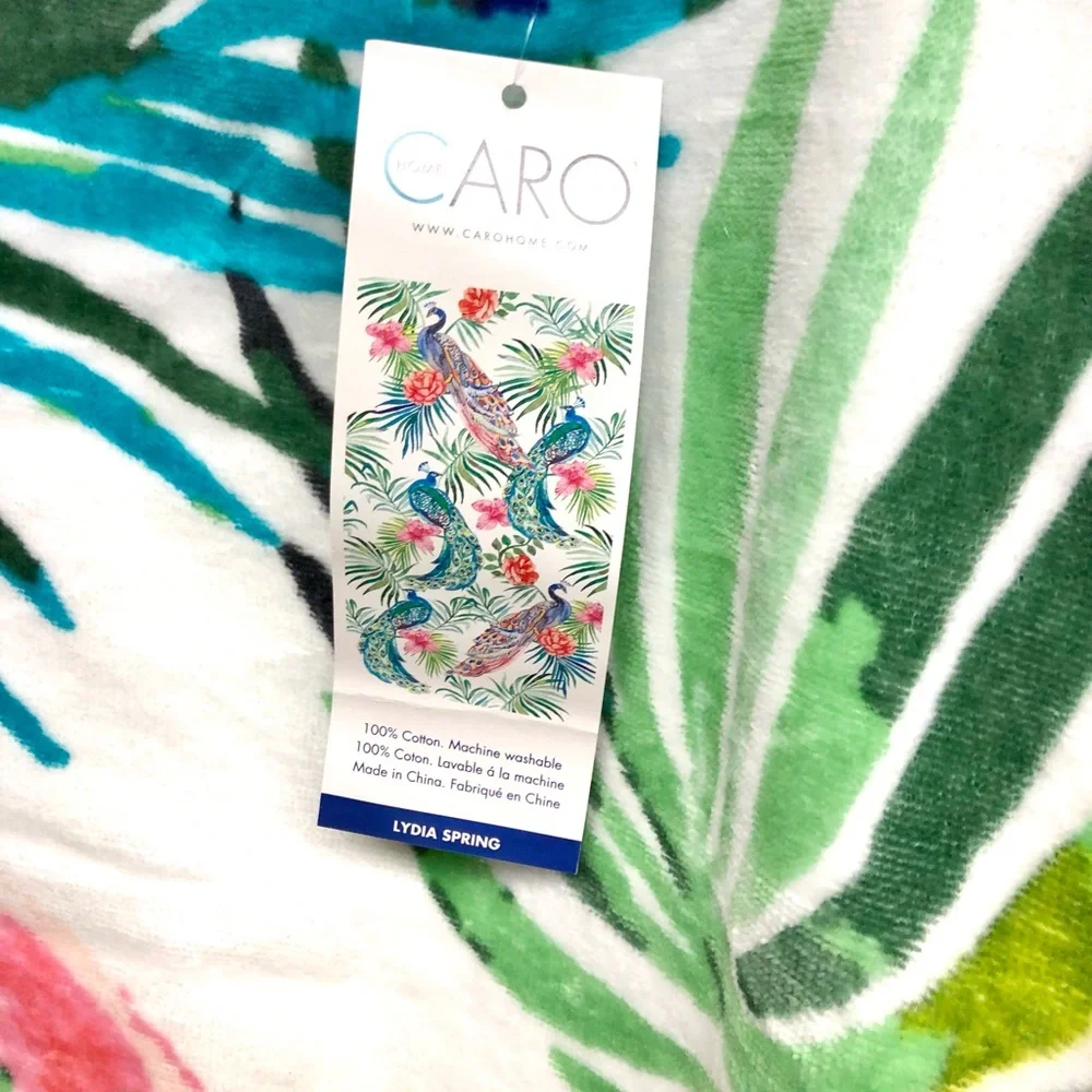 CaroHome Floral Peacock Cotton Beach Towel 40” x 70”